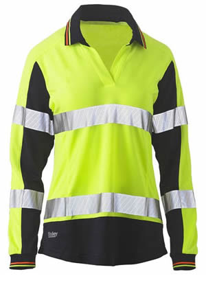 BKL6225T Womens Long Sleeve Taped Two Tone Hi Vis V-Neck Polo