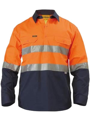 BSC6896 2 Tone Hi Vis Cool Lightweight Closed Front Shirt 3M Reflective Tape - Long Sleeve